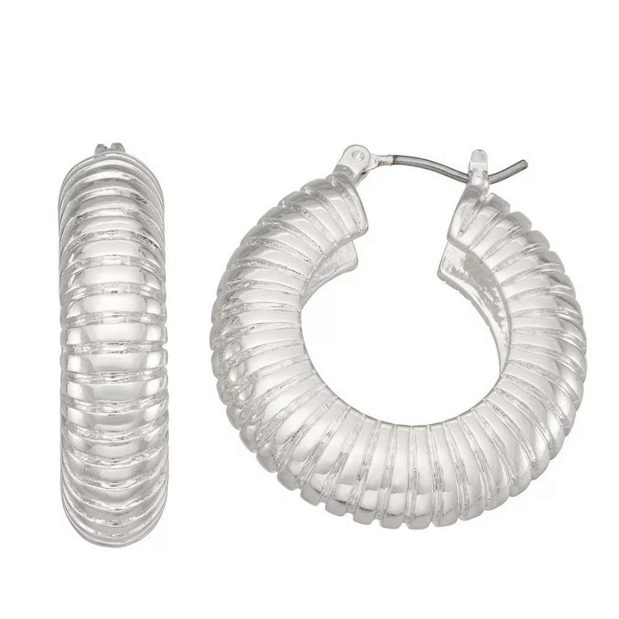 Jewelry * | Nine West Silver Tone Ribbed Hoop Earrings