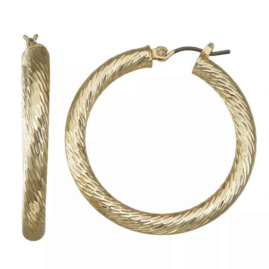 Jewelry * | Nine West Textured Tube Hoop Earrings Gold Tone