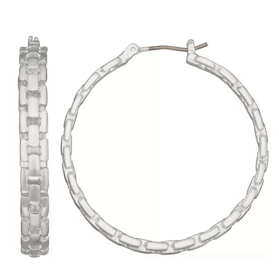 Jewelry * | Women'S Nine West Silver Tone Chain Click-It Hoop Earrings