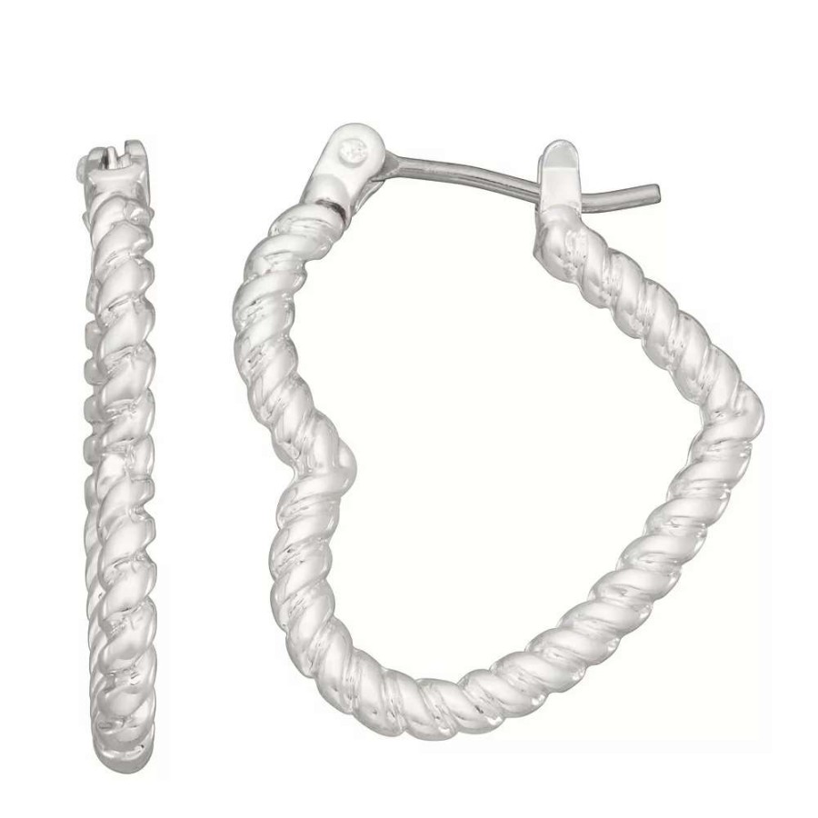 Jewelry * | Nine West Silver Tone Twisted Heart Hoop Earrings