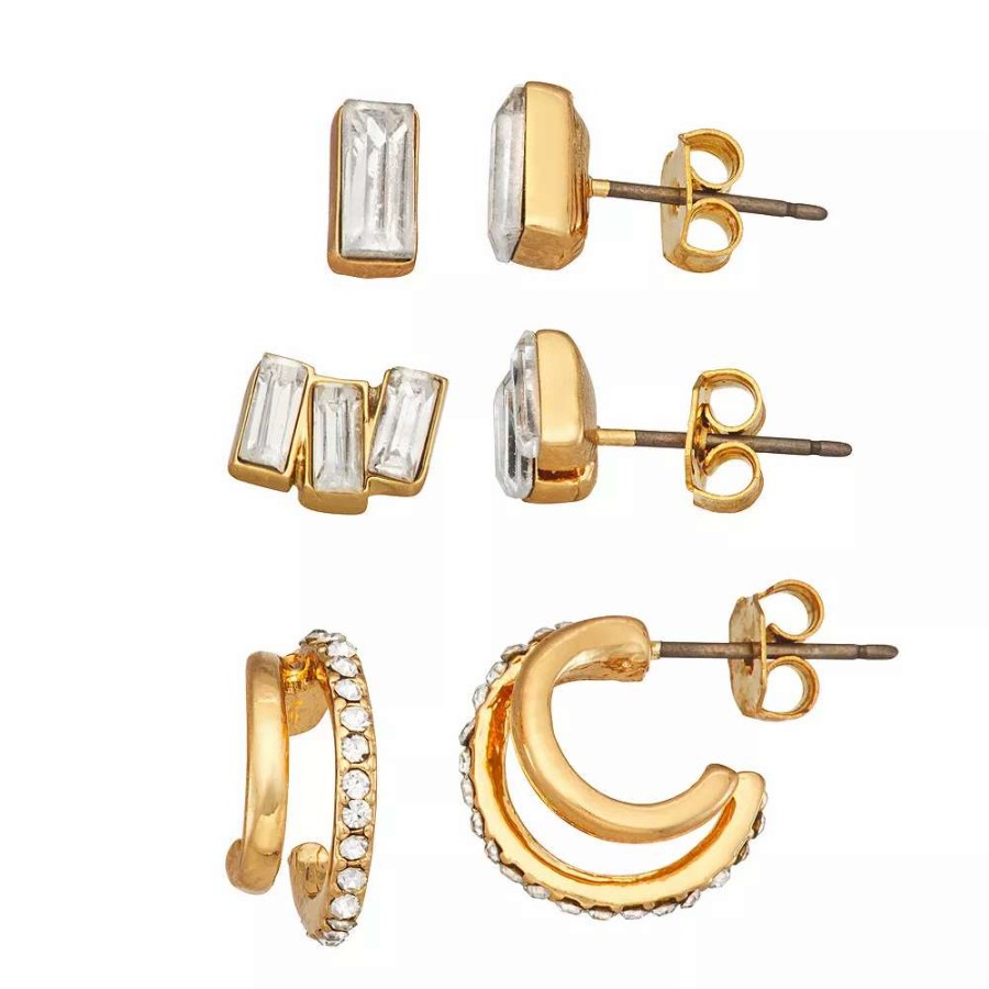 Jewelry * | Nine West Gold Tone Crystal 3-Pack Earrings Set