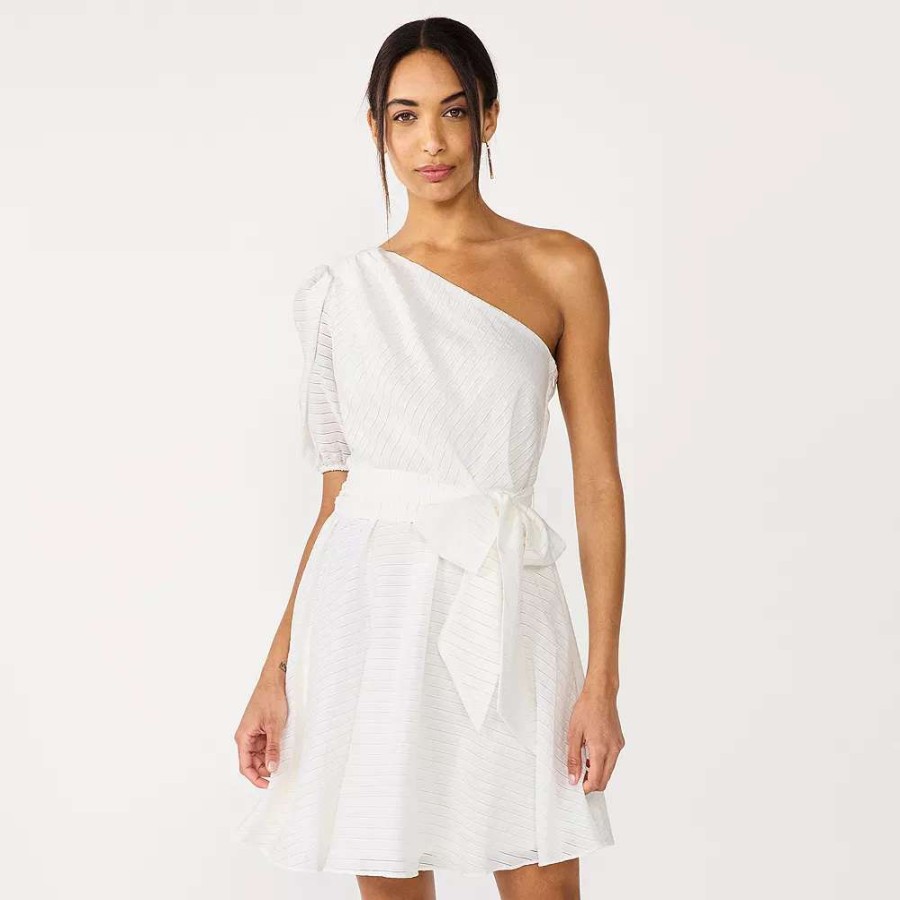 Clothing * | Women'S Nine West One-Shoulder Fit-And-Flare Dress