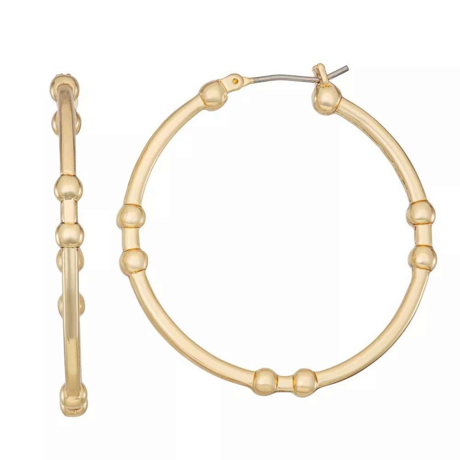 Jewelry * | Nine West Gold Tone Ball Click It Hoop Earrings