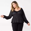 Clothing * | Plus Size Nine West Long Sleeve Sweetheart Peplum Top