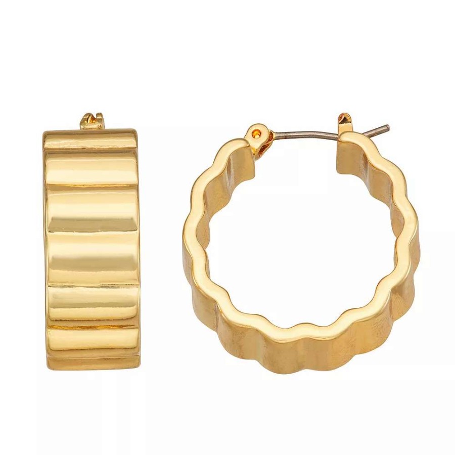 Jewelry * | Nine West Gold Tone Wavy Hoop Earrings