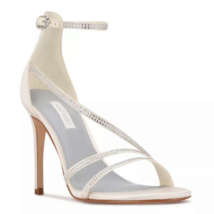 Shoes * | Nine West Irelynn Women'S Rhinestone Dress Sandals Ivory Satin