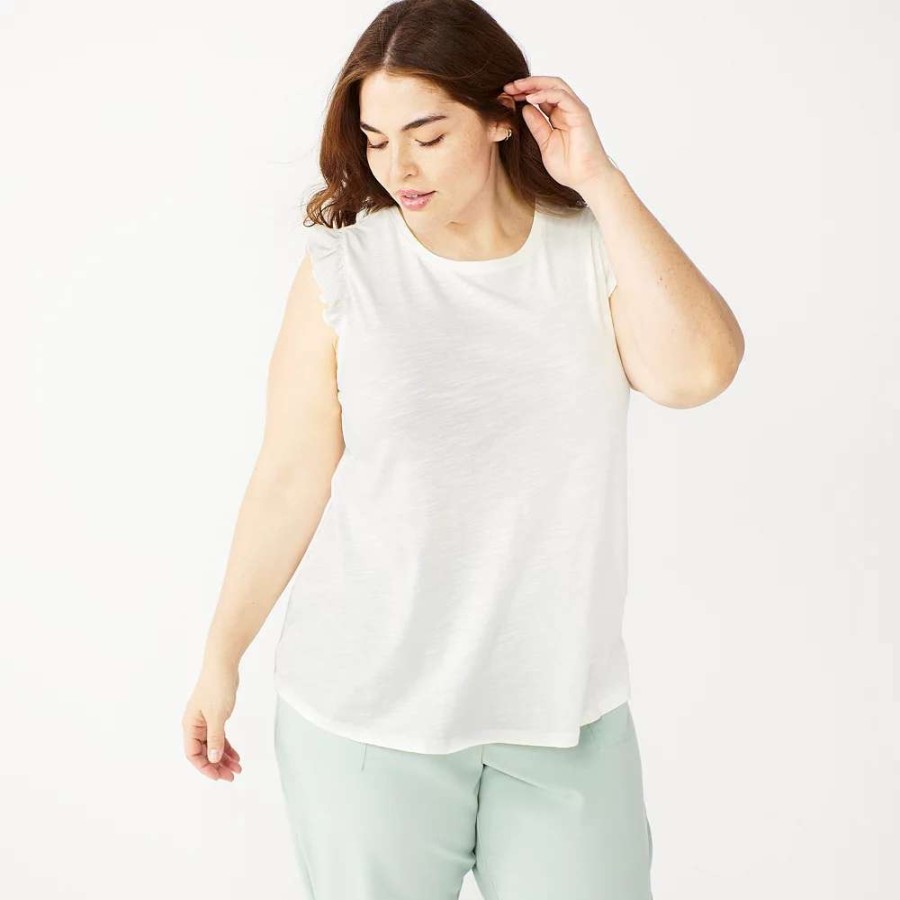 Clothing * | Plus Size Nine West Ruffle Shoulder Tank