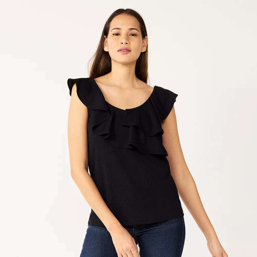 Clothing * | Petite Nine West Ruffle Neck Top