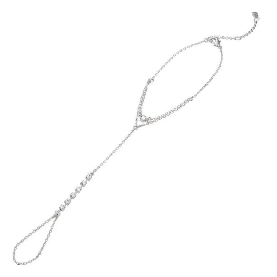 Jewelry * | Nine West Silver Tone Crystal Hand Chain