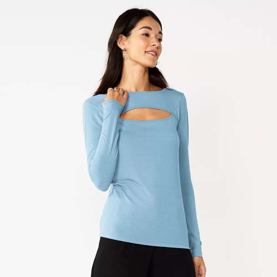 Clothing * | Women'S Nine West Fitted Long Sleeve Cutout Top