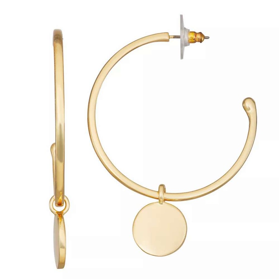 Jewelry * | Nine West Gold Tone Circle Drop Hoop Earrings