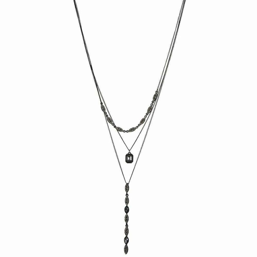 Jewelry * | Nine West Black Tone & Simulated Crystal Multi-Layered Necklace