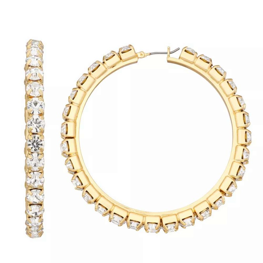 Jewelry * | Nine West Gold Tone Crystal Pave Hoop Earrings