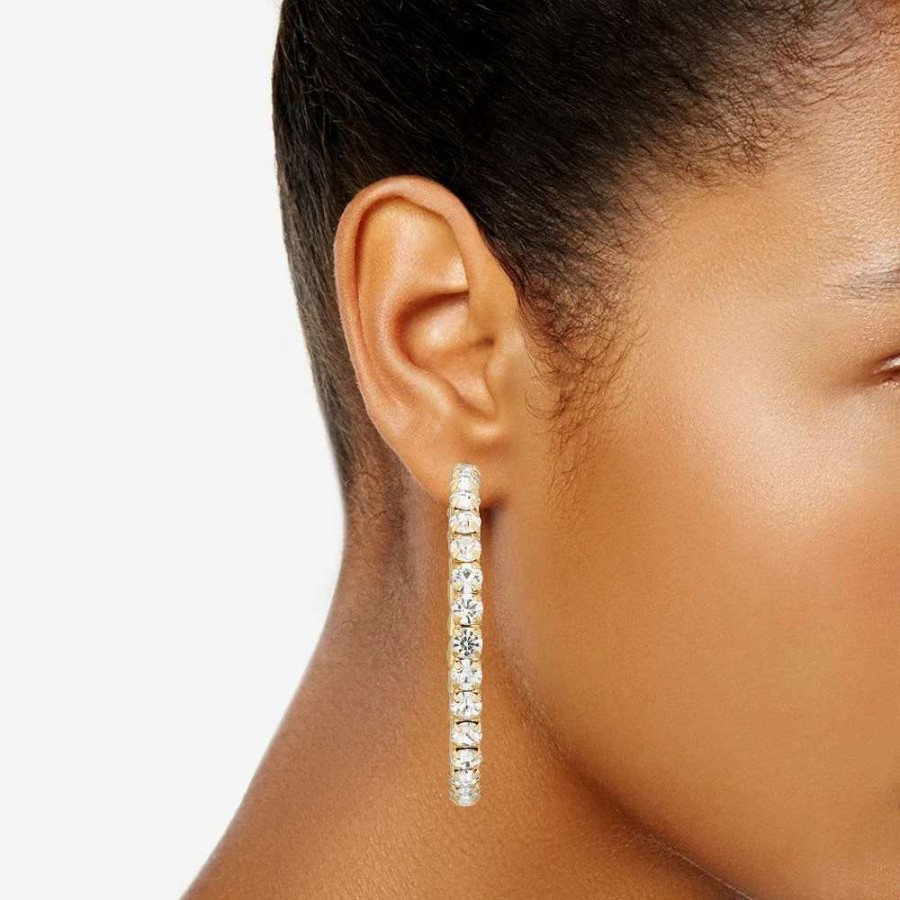 Jewelry * | Nine West Gold Tone Crystal Pave Hoop Earrings