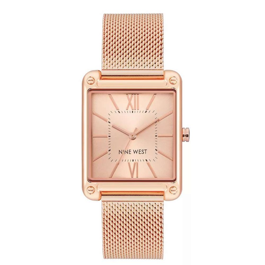 Watches * | Nine West Women'S Gold-Tone Rectangle Dial Dress Watch