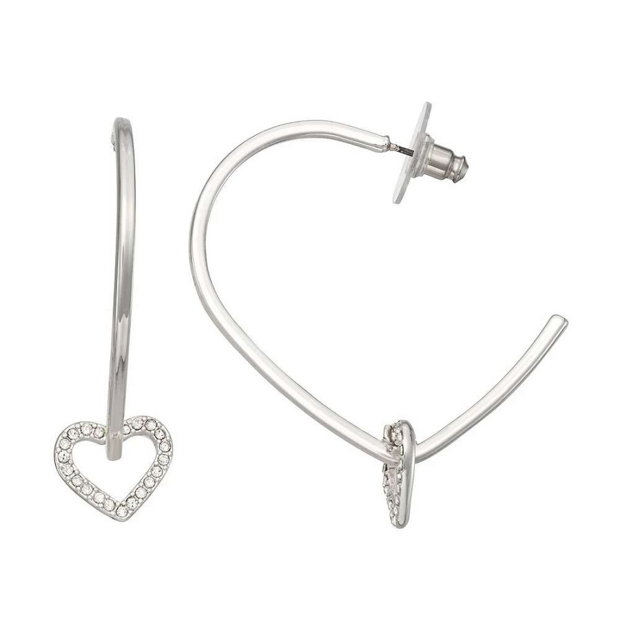 Jewelry * | Nine West Silver Tone Heart Drop Hoop Earrings