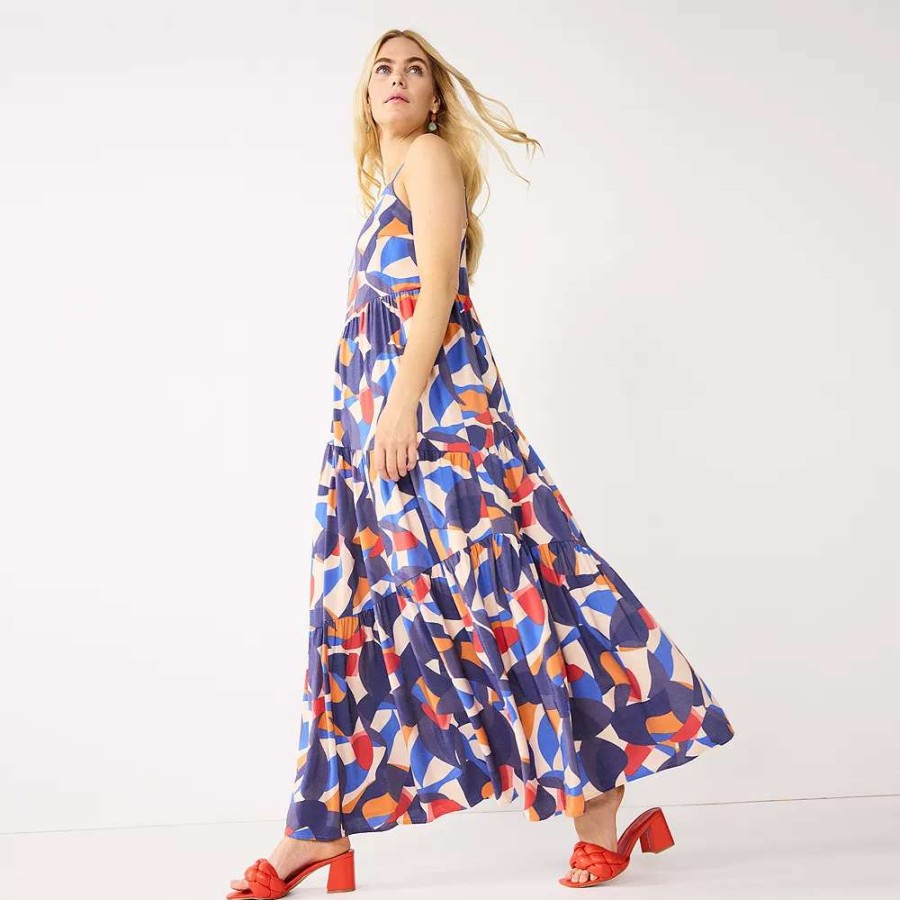 Clothing * | Petite Nine West Print Tiered Maxi Dress