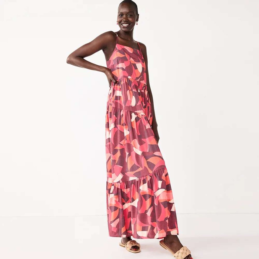 Clothing * | Petite Nine West Print Tiered Maxi Dress