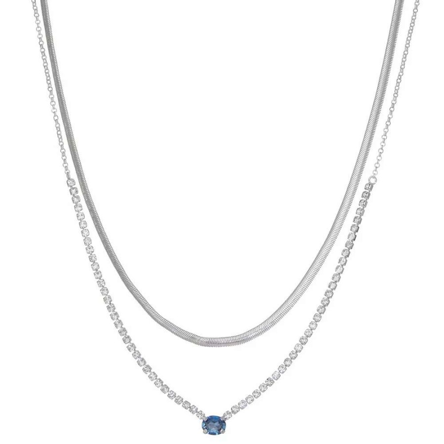 Jewelry * | Nine West Two Layer Oval Gem Simulated Crystal Necklace