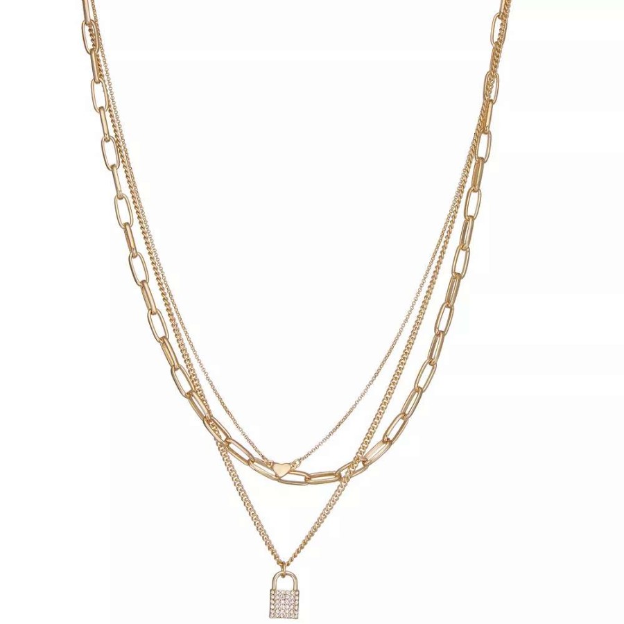 Jewelry * | Nine West 3 Row Pave Padlock Necklace