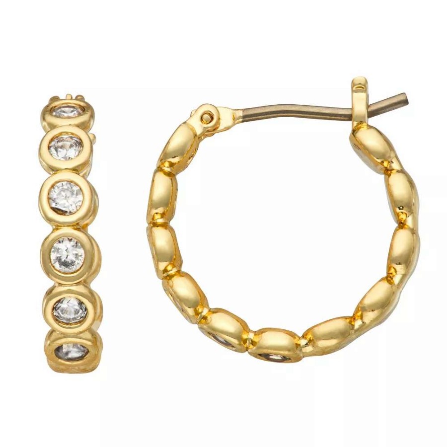 Jewelry * | Nine West Gold Tone Simulated Crystal Hoop Earrings