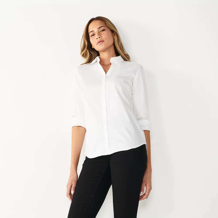 Clothing * | Petite Nine West Long Sleeve Structured Shirt