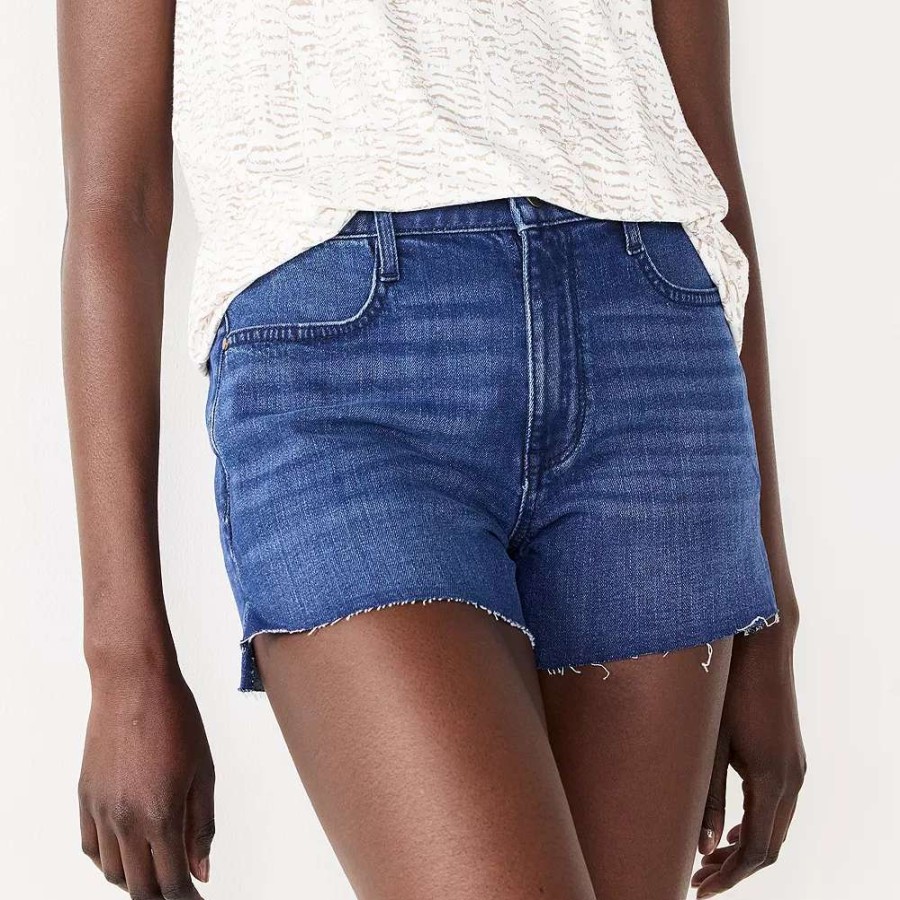 Clothing * | Women'S Nine West High Rise Raw Hem Relaxed Denim Shorts