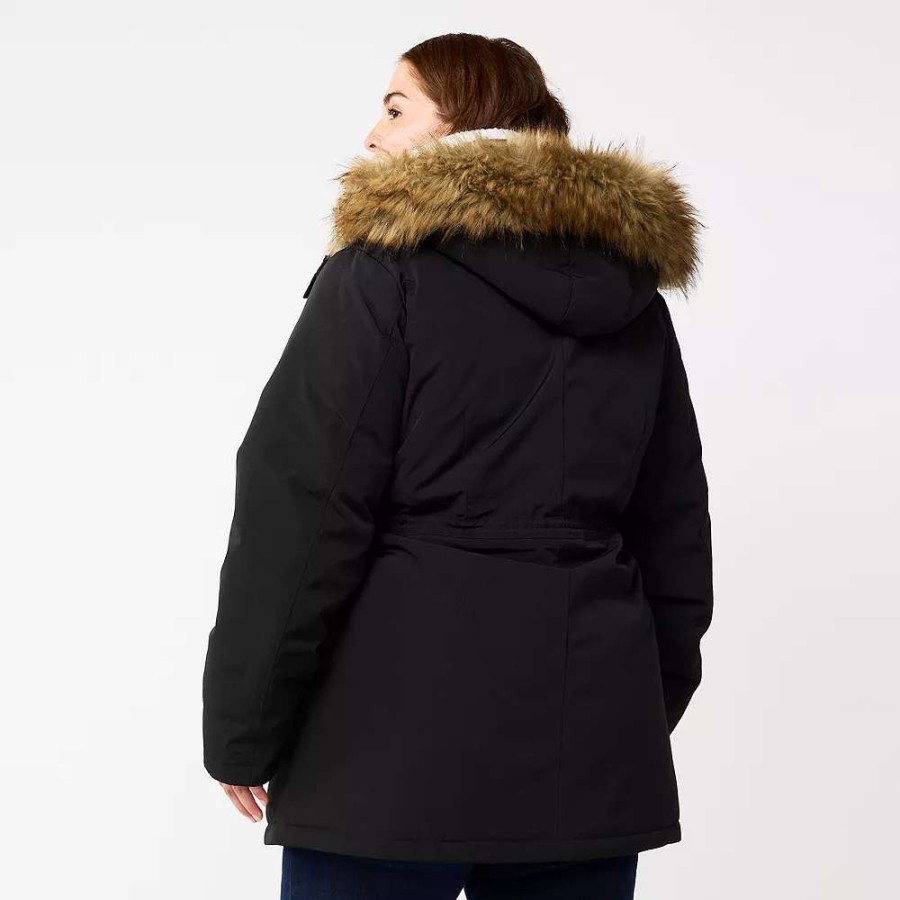 Clothing * | Plus Size Nine West Sherpa-Lined Parka Coat Black