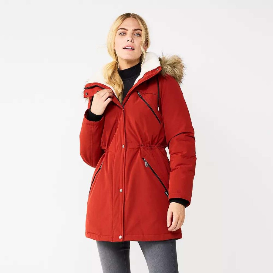 Clothing * | Women'S Nine West Sherpa Trim Parka Coat