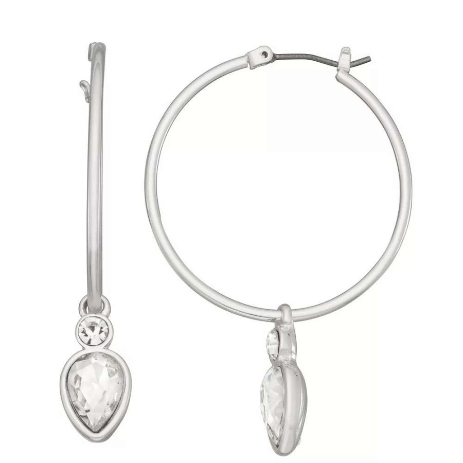 Jewelry * | Nine West Silver Tone Click It Hoop Earrings