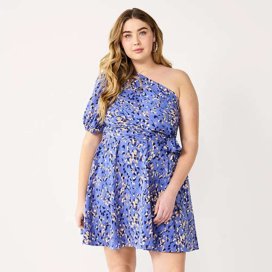 Clothing * | Plus Size Nine West Asymmetrical Fit & Flare Dress