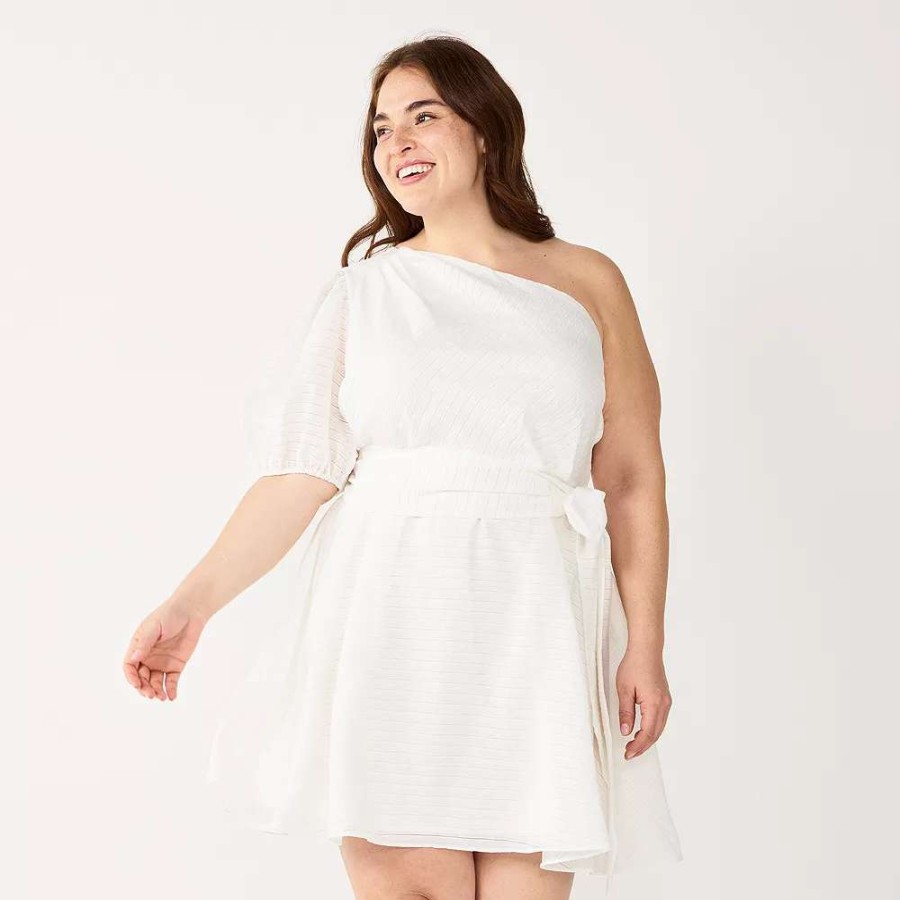 Clothing * | Plus Size Nine West Asymmetrical Fit & Flare Dress