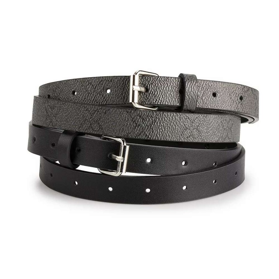 Accessories * | Women'S Nine West 2-For-1 Roller Buckle Logo Belt Set