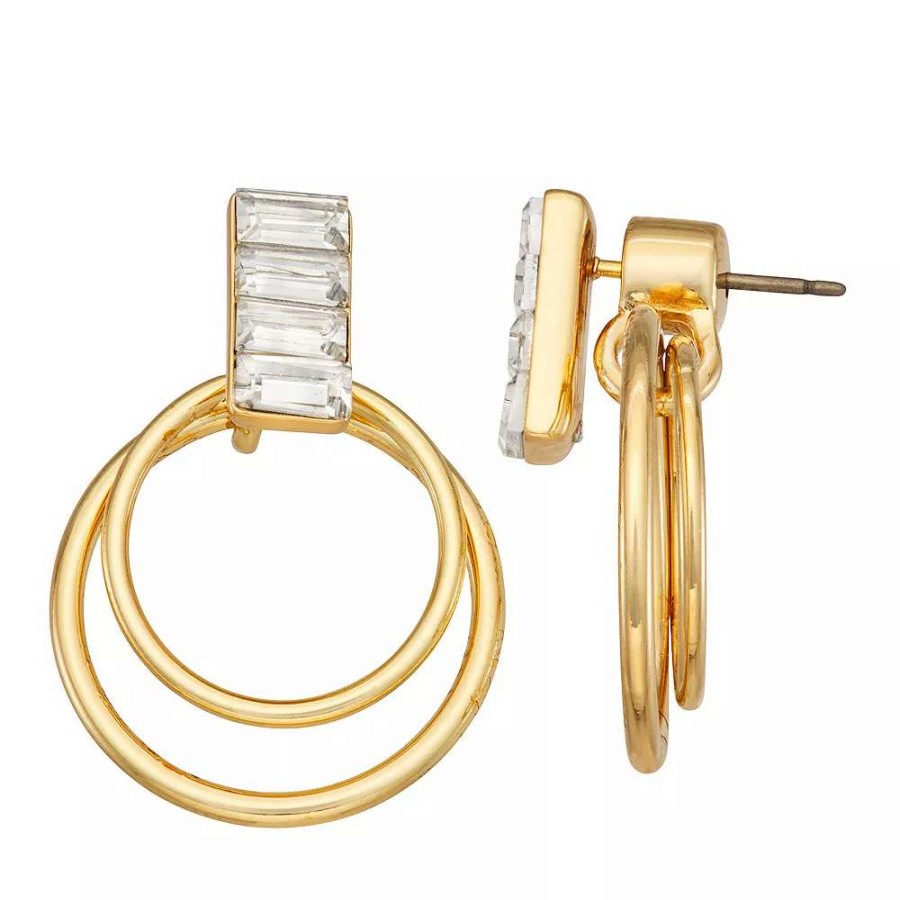 Jewelry * | Nine West Gold Tone Crystal Open Circle Front-To-Back Drop Earrings