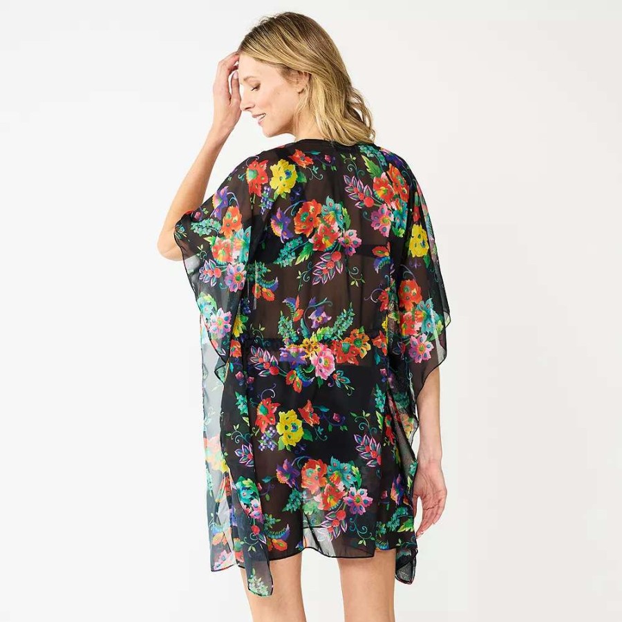 Clothing * | Women'S Nine West Floral Swim Cover-Up Kimono