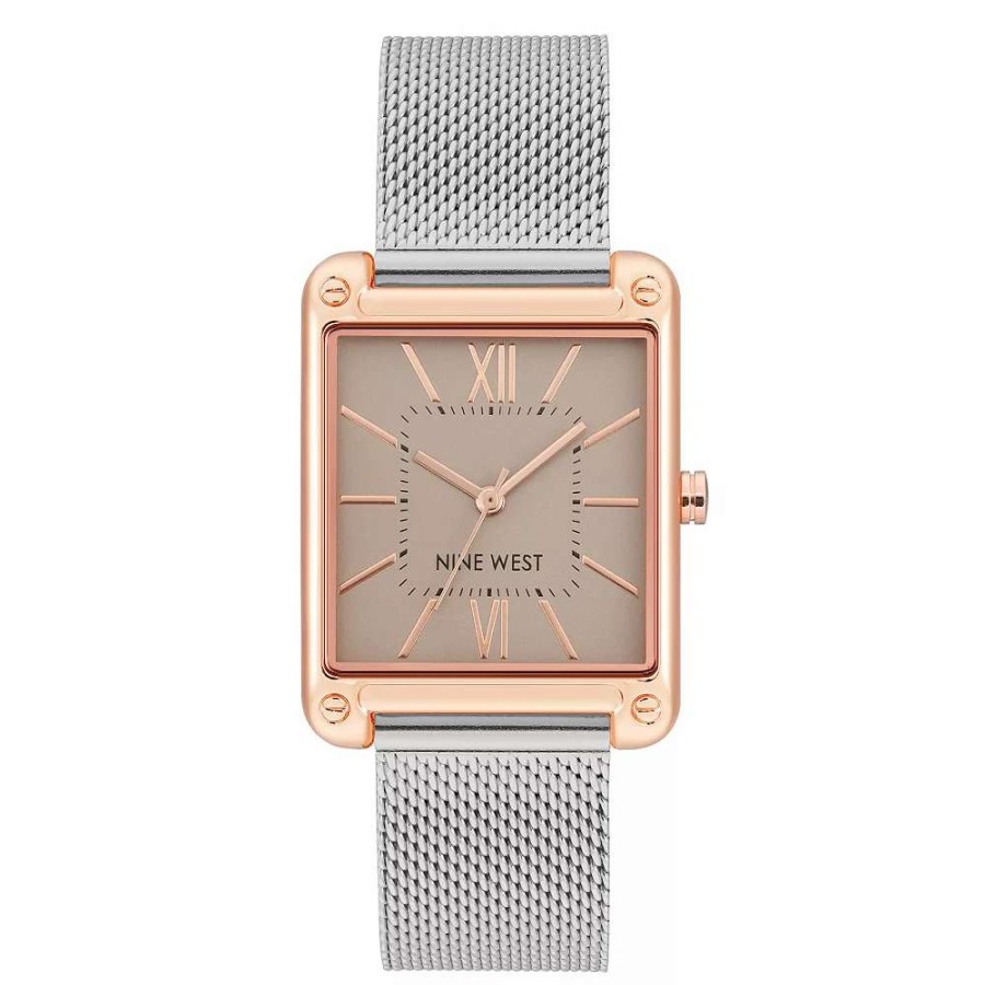 Watches * | Nine West Women'S Two Tone Rectangle Dial Dress Watch