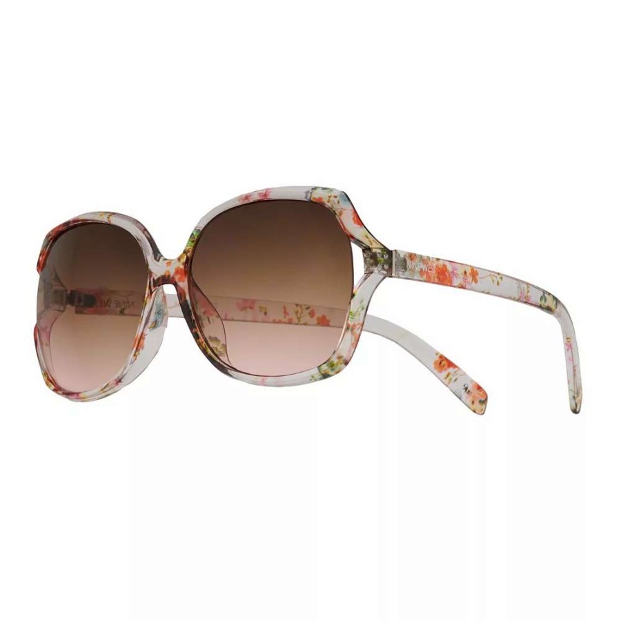 Accessories * | Women'S Nine West 61Mm Floral Rounded Vented Rectangle Sunglasses