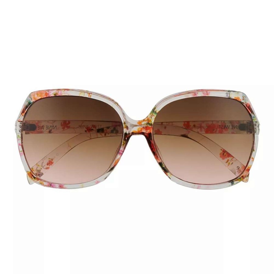 Accessories * | Women'S Nine West 61Mm Floral Rounded Vented Rectangle Sunglasses