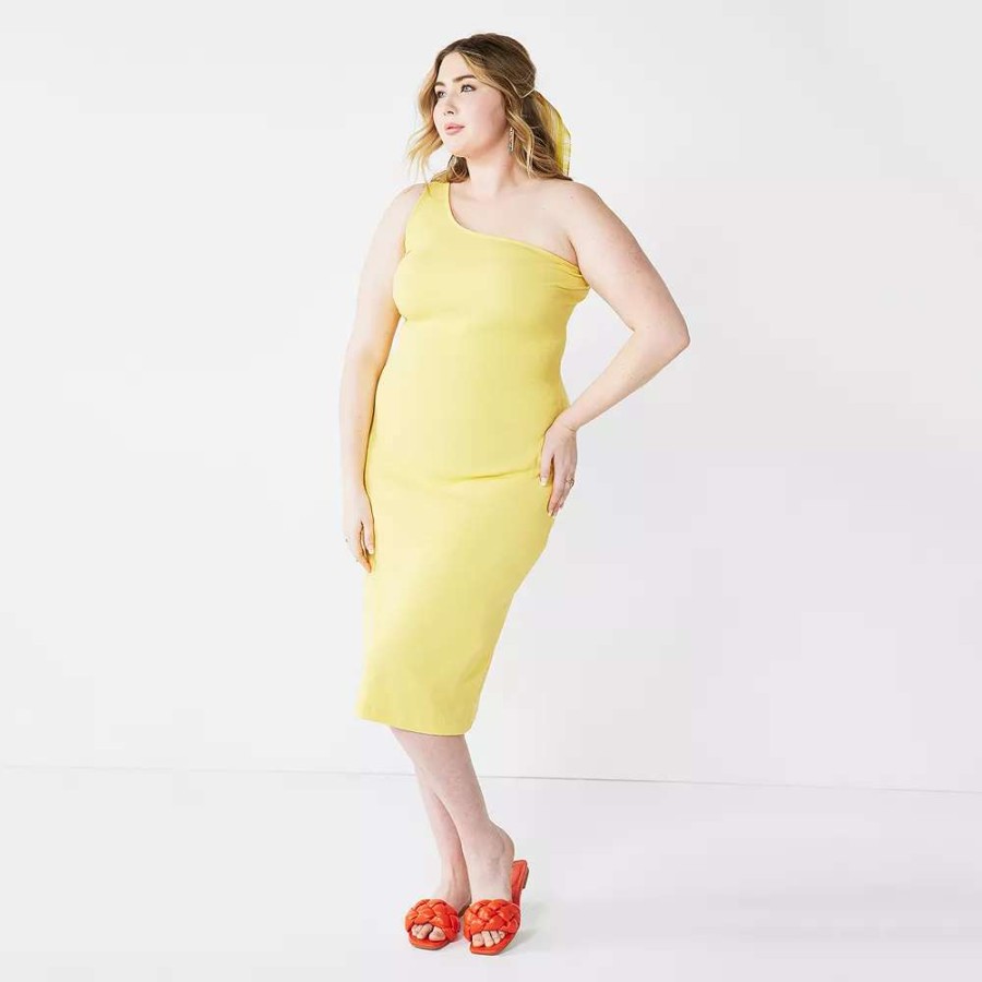 Clothing * | Plus Size Nine West One-Shoulder Bodycon Dress