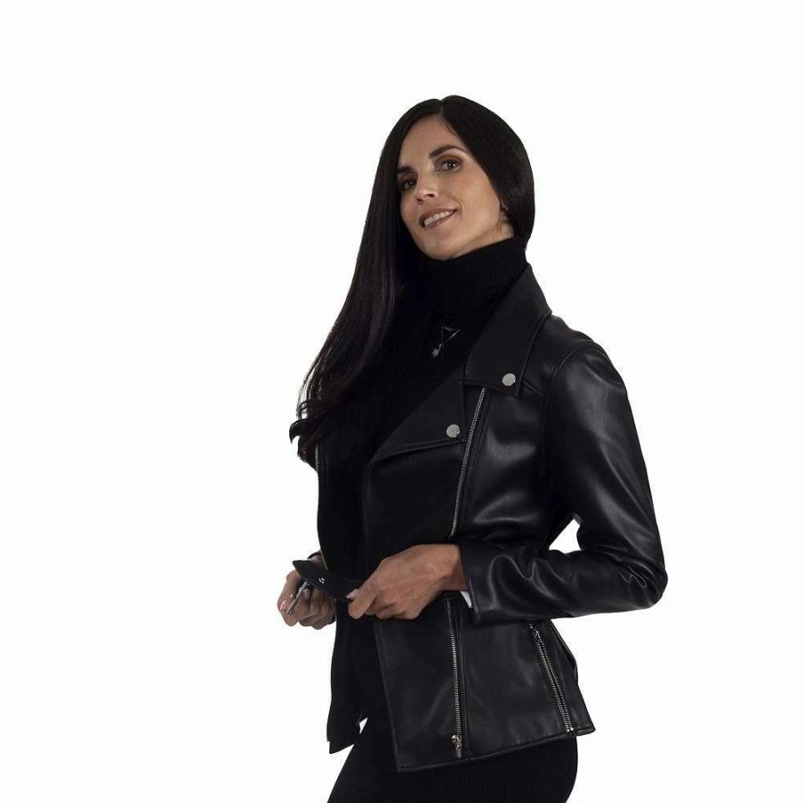 Clothing * | Women'S Nine West Faux-Leather Biker Jacket