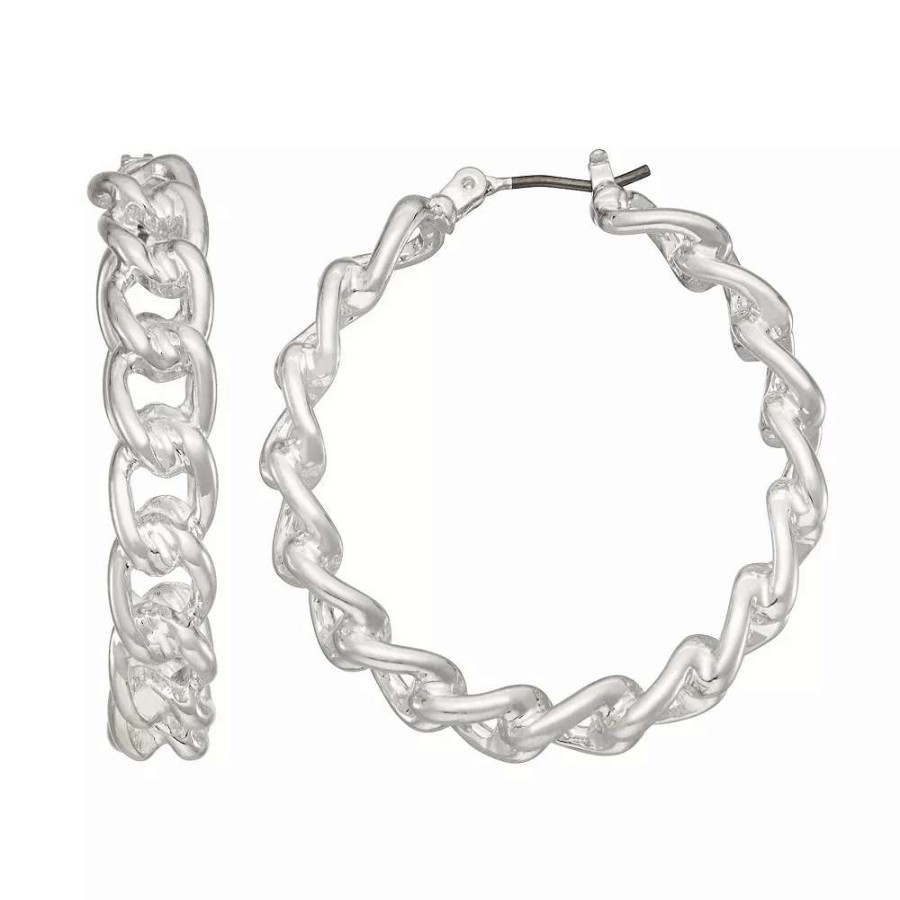 Jewelry * | Nine West Silver Tone Chain Link Click-It Hoop Earrings