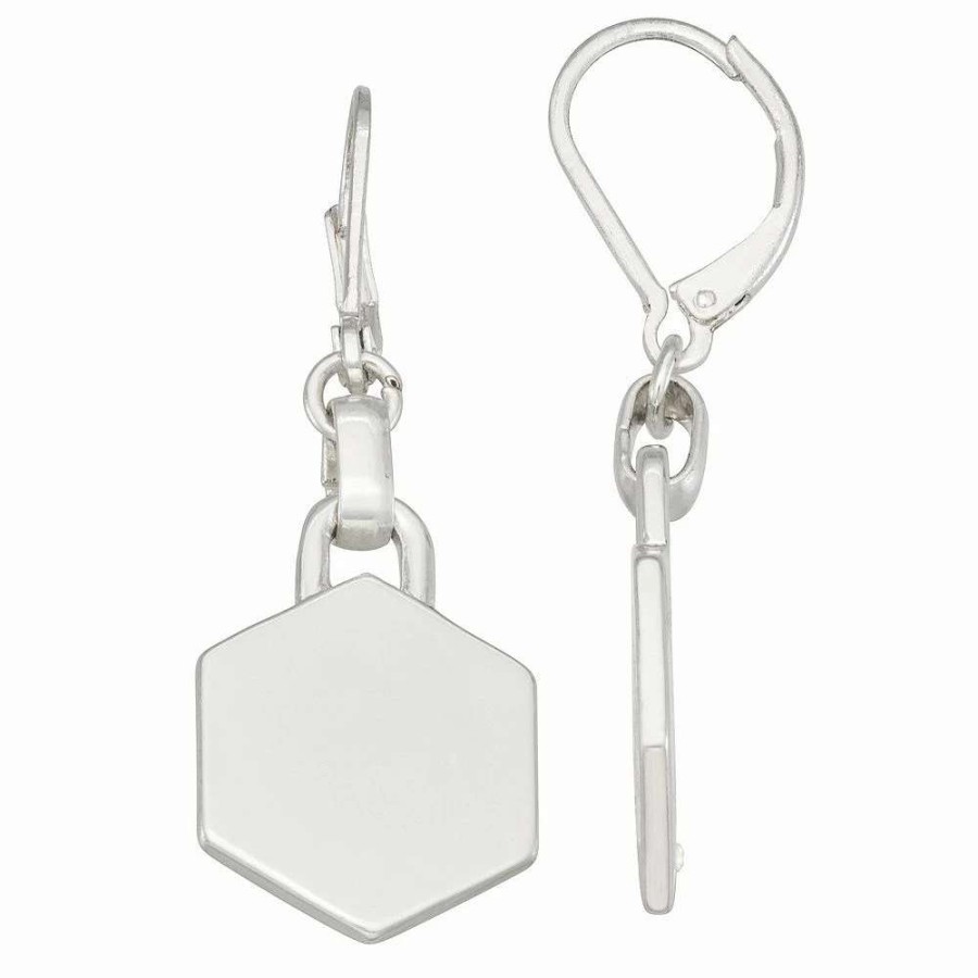 Jewelry * | Nine West Silver Tone Hexagon Drop Earrings