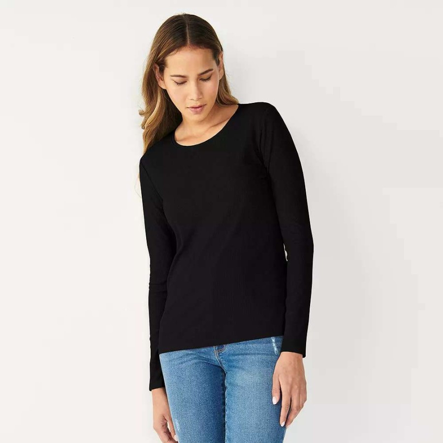 Clothing * | Petite Nine West Crewneck Long Sleeve Top