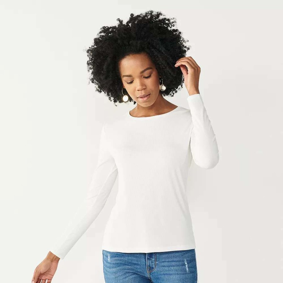 Clothing * | Petite Nine West Crewneck Long Sleeve Top