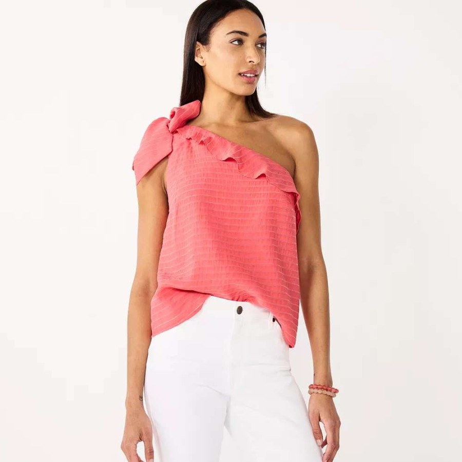 Clothing * | Women'S Nine West One-Shoulder Ruffle Neck Top