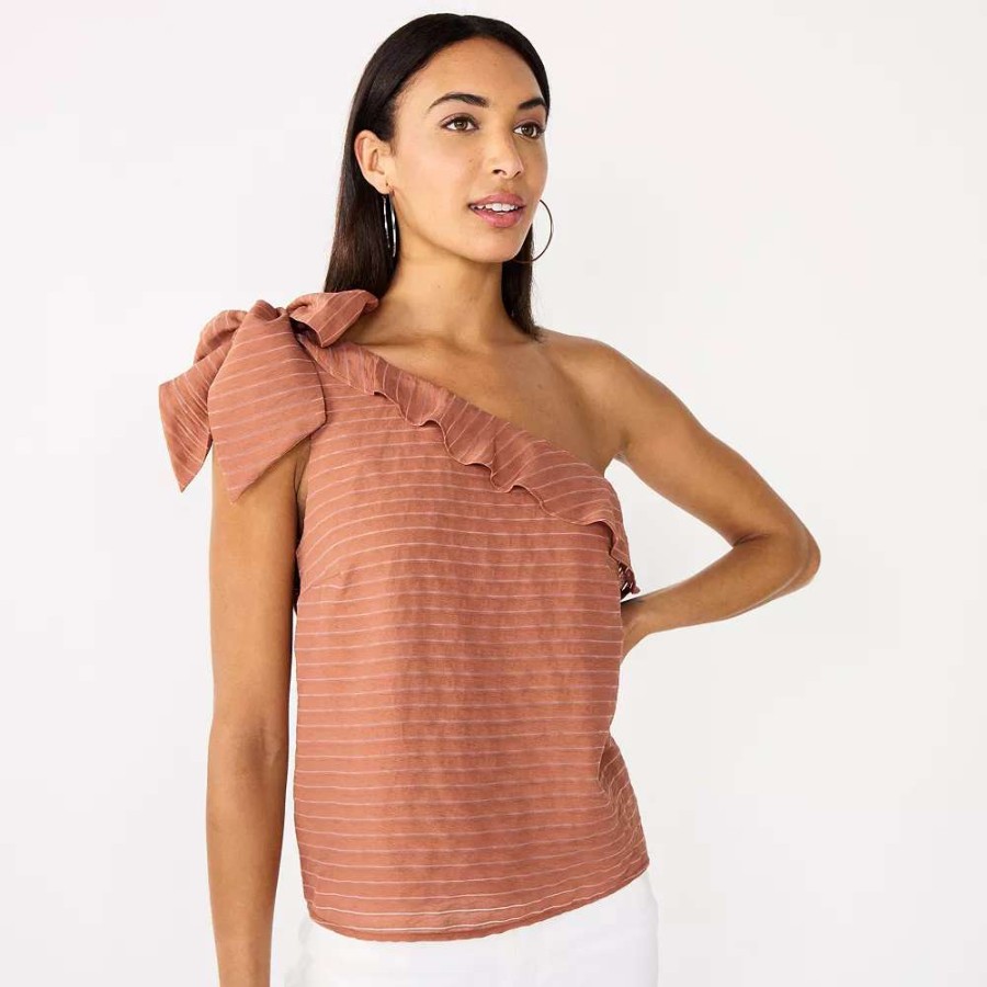 Clothing * | Women'S Nine West One-Shoulder Ruffle Neck Top