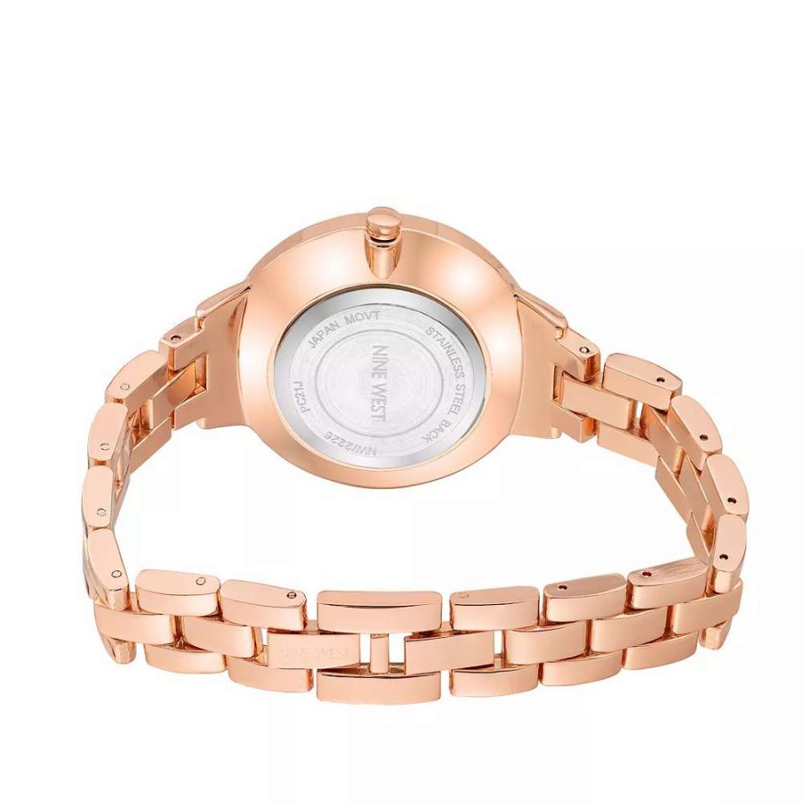 Watches * | Nine West Women'S Rose Gold Tone Bracelet Watch With Etched Flower Dial