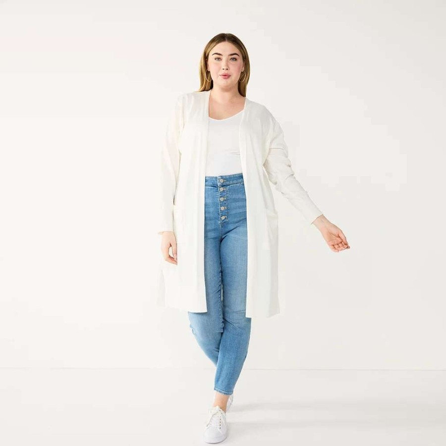 Clothing * | Plus Size Nine West Long Open-Front Cardigan