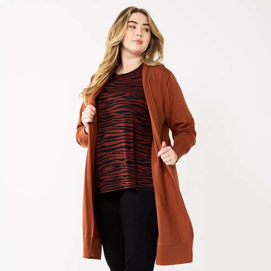 Clothing * | Plus Size Nine West Long Open-Front Cardigan