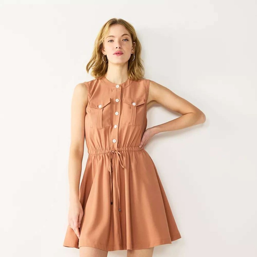 Clothing * | Women'S Nine West Fit & Flare Sleeveless Utility Dress